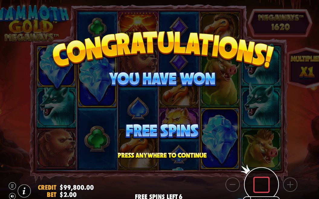 WILD-multiplikatorn i mätaren under Free Spins